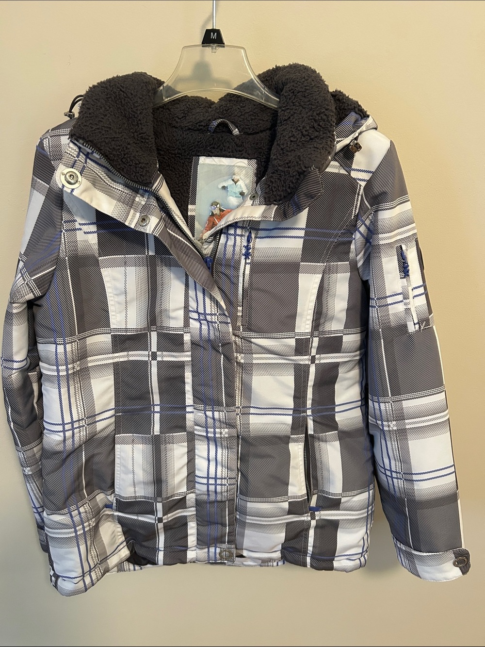 ZeroXposur Plaid Ski Jacket in Gray, White & Blue